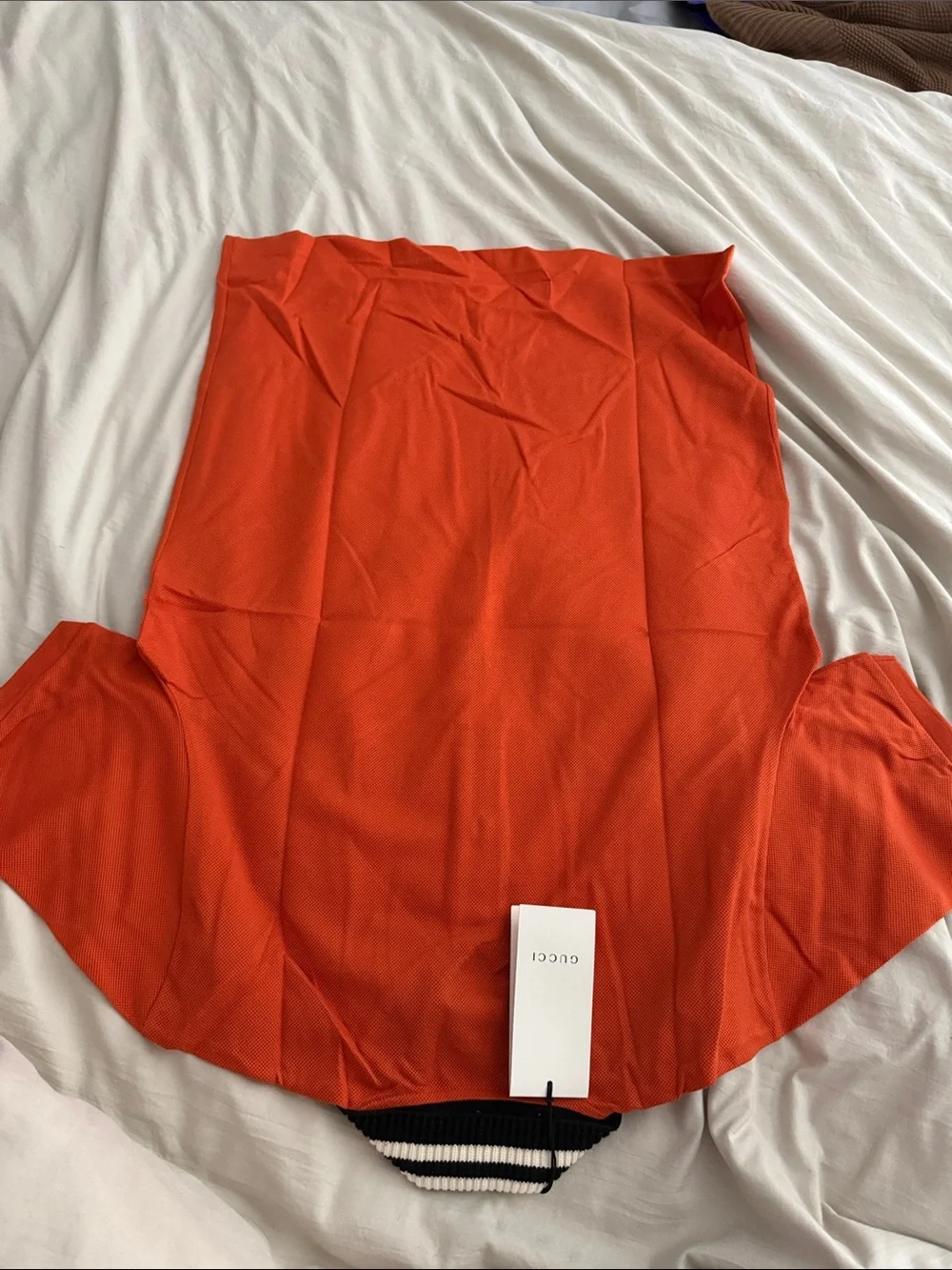 Gucci Men's Orange Polo with Black Tiger Motif & Striped Collar